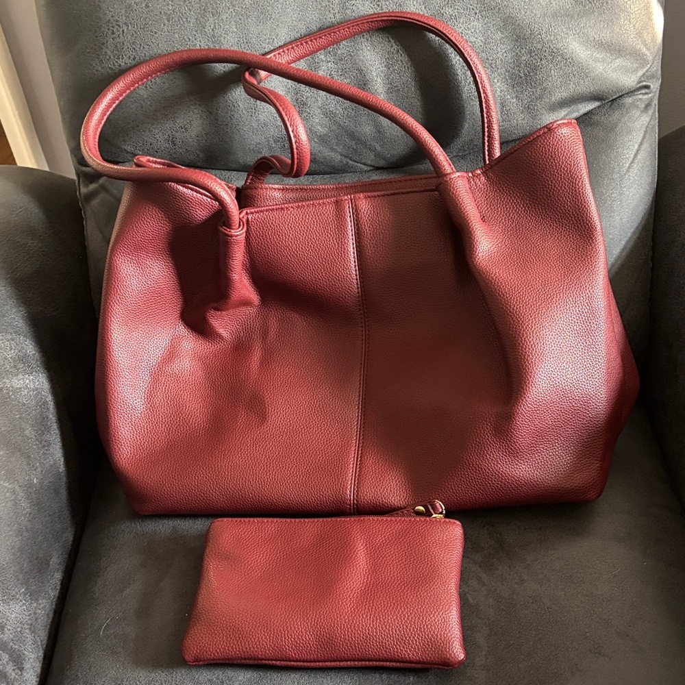 Elegant Red Leather Tote Bag